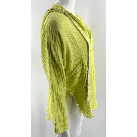 Out From Under Womens Top Size XS Lime Green Gauze Loose Fit Hooded Beach Boho - Picture 2 of 7
